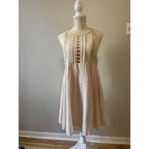 FREE PEOPLE Eyelet Ivory White Beige MINI dress SMALL with POCKETS